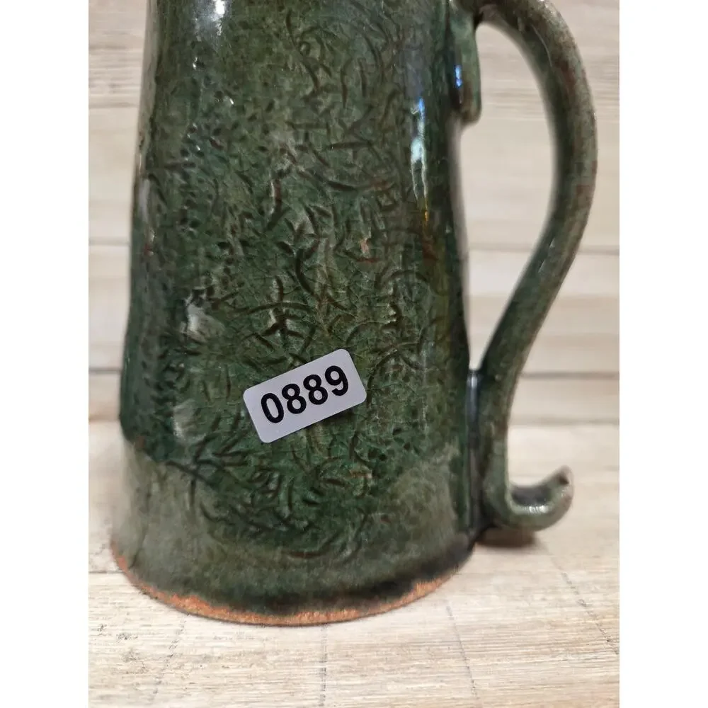 Studio Pottery Mug Green Stoneware Handmade Artisan Coffee Cup Signed A.H.